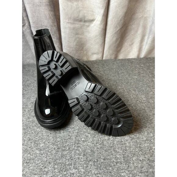 GEOX Glossy Patent Leather Chelsea Boots Block Heel Lug Sole D46QCF Size 36 - Picture 5 of 9